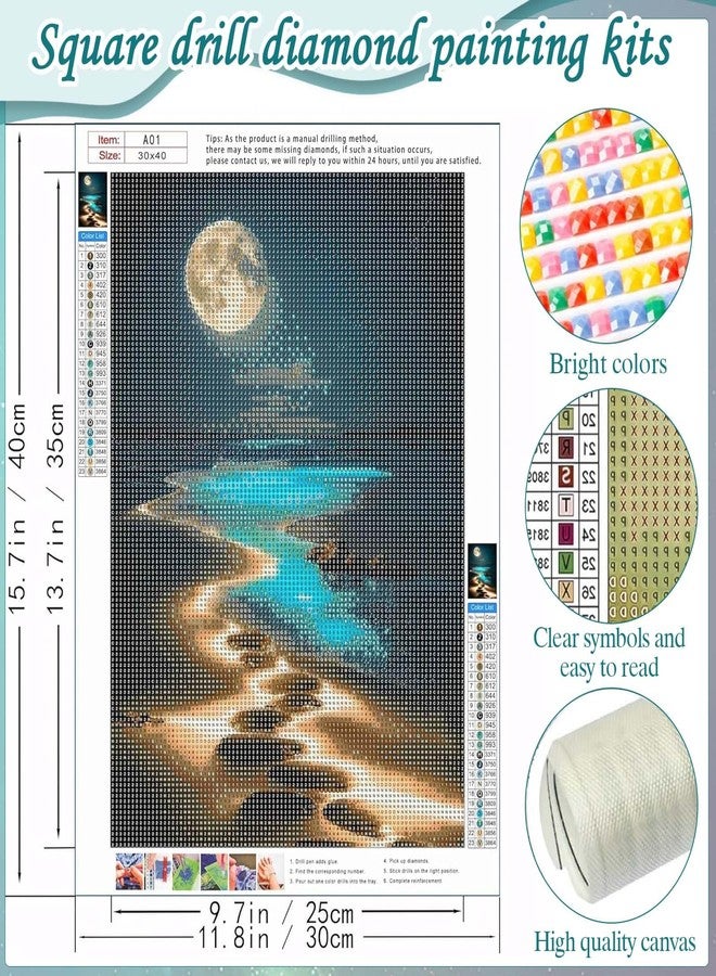 CoolShef مجموعة CoolShef Moonlight Beach Diamond Art للكبار، مجموعة لوحات ماسية خماسية الأبعاد يمكنك صنعها بنفسك، 30 × 40 سم، ديكور حرفي لمشهد شاطئي، لوازم منزلية، مشروع - Image 2